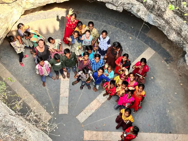 A group of students seen from above