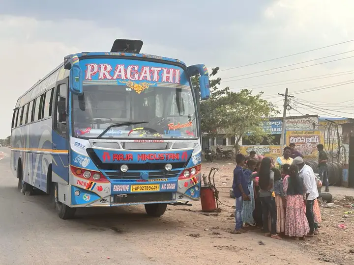 The bus that carried the group between stops