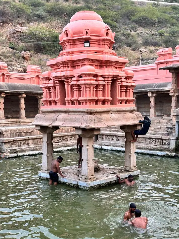A carved stone temple hall