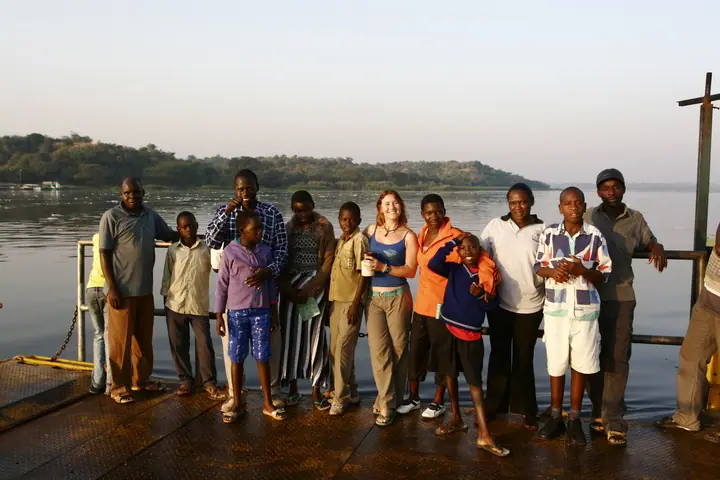 The group lined up on the dock at sunset